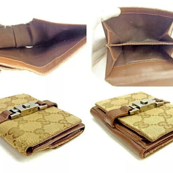 GUCCI W Hook Wallet GG Canvas ?~ Beige Canvas ?~ Leather Authentic Used - Picture 4 of 6